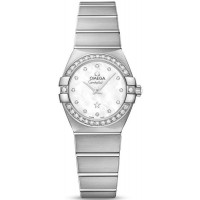 Réplique Montre pour femme Omega Constellation à quartz brossé 24 mm avec cadran en nacre et diamant en or blanc 123.55.24.60.55.017