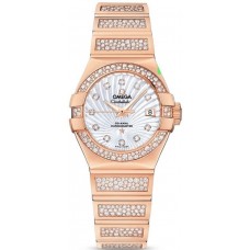 Réplique Omega Constellation Chronomètre automatique 27 mm Cadran en nacre Diamant Or rose Montre pour femme 123.55.27.20.55.004