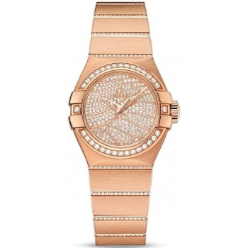 Réplique Montre Omega Constellation Co-Axial Master Chronometer avec cadran diamant et or rose pour femme 123.55.27.20.55.006