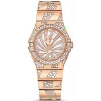 Réplique Montre Omega Constellation Quartz 27 mm avec cadran en nacre et diamant en or rose pour femme 123.55.27.60.55.011