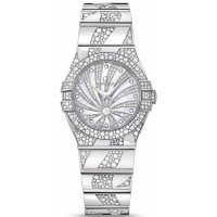 Réplique Montre Omega Constellation Quartz 27 mm avec cadran en nacre et diamant en or blanc pour femme 123.55.27.60.55.012