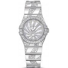 Réplique Montre Omega Constellation Quartz 27 mm avec cadran en nacre et diamant en or blanc pour femme 123.55.27.60.55.012