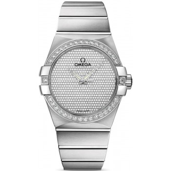 Réplique Montre Omega Constellation Co-Axial Master Chronometer avec cadran diamant et or blanc pour femme 123.55.38.20.99.001