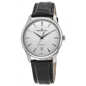 Réplique Montre pour homme Jaeger LeCoultre Master ultra fine avec cadran argenté et bracelet en cuir noir 1238420