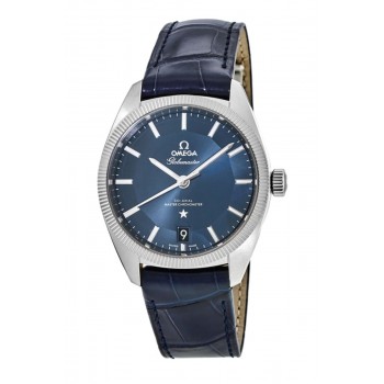 Réplique Montre pour homme Omega Constellation Globemaster avec cadran bleu et bracelet en cuir 130.33.39.21.03.001