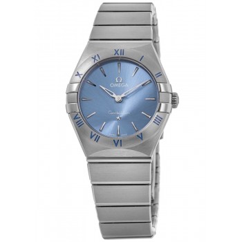 Réplique Montre pour femme Omega Constellation Quartz 28 mm en acier avec cadran bleu 131.10.28.60.03.001