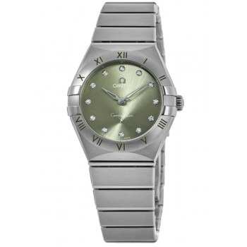 Réplique Montre pour femme Omega Constellation Quartz 28 mm avec cadran diamant vert en acier 131.10.28.60.60.001