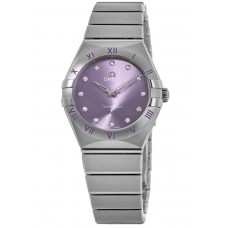 Réplique Montre pour femme Omega Constellation Quartz 28 mm avec cadran diamant violet en acier 131.10.28.60.60.002