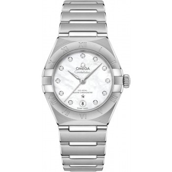 Réplique Montre Omega Constellation Manhattan Chronometer 29 mm avec cadran en nacre et diamant en acier inoxydable pour femme 131.10.29.20.55.001