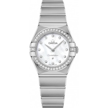 Réplique Montre pour femme Omega Constellation Manhattan Quartz 25 mm Cadran en nacre Diamant en acier inoxydable 131.15.25.60.55.001