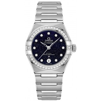 Réplique Montre Omega Constellation Manhattan Chronometer 29 mm avec cadran bleu et diamant en acier inoxydable pour femme 131.15.29.20.53.001