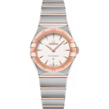 Réplique Montre pour femme Omega Constellation Manhattan Quartz 25 mm, cadran argenté, or rose et acier inoxydable 131.20.25.60.02.001