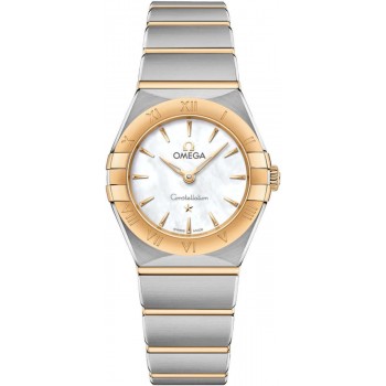 Réplique Montre pour femme Omega Constellation Manhattan Quartz 25 mm avec cadran en nacre en or jaune et acier inoxydable 131.20.25.60.05.002