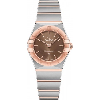 Réplique Montre pour femme Omega Constellation Manhattan Quartz 25 mm, cadran marron, or rose et acier inoxydable 131.20.25.60.13.001