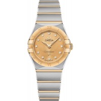 Réplique Montre pour femme Omega Constellation Manhattan Quartz 25 mm, cadran champagne, diamant, or jaune et acier inoxydable 131.20.25.60.58.001