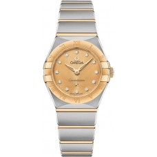 Réplique Montre pour femme Omega Constellation Manhattan Quartz 25 mm, cadran champagne, diamant, or jaune et acier inoxydable 131.20.25.60.58.001