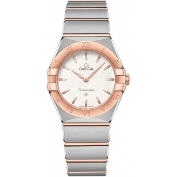 Réplique Montre pour femme Omega Constellation Manhattan Quartz 28 mm, cadran argenté, or rose et acier inoxydable 131.20.28.60.02.001