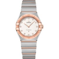 Réplique Montre pour femme Omega Constellation Manhattan Quartz 28 mm, cadran argenté, diamant, or rose et acier inoxydable 131.20.28.60.52.001