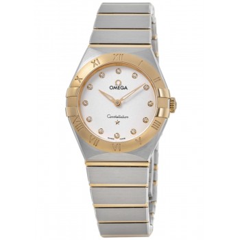 Réplique Montre pour femme Omega Constellation Manhattan Quartz 28 mm, cadran argenté, diamant, or jaune et acier inoxydable 131.20.28.60.52.002