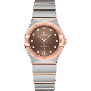 Réplique Montre pour femme Omega Constellation Manhattan Quartz 28 mm, cadran marron, diamant, or rose et acier inoxydable 131.20.28.60.63.001