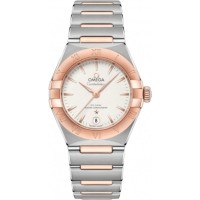 Réplique Montre Omega Constellation Manhattan Chronometer 29 mm avec cadran argenté, or rose et acier inoxydable pour femme 131.20.29.20.02.001