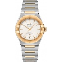 Réplique Montre Omega Constellation Manhattan Chronometer 29 mm avec cadran argenté, or jaune et acier inoxydable pour femme 131.20.29.20.02.002