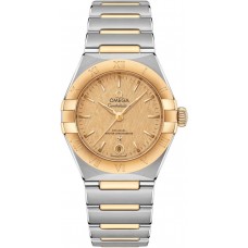 Réplique Montre Omega Constellation Manhattan Chronometer 29 mm avec cadran champagne en or jaune et acier inoxydable pour femme 131.20.29.20.08.001