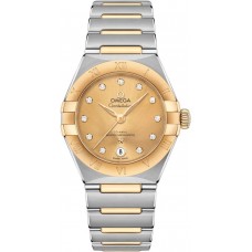 Réplique Montre pour femme Omega Constellation Manhattan Chronometer 29 mm, cadran champagne, diamant, or jaune et acier inoxydable 131.20.29.20.58.001