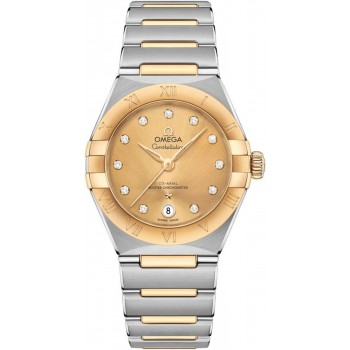 Réplique Montre pour femme Omega Constellation Manhattan Chronometer 29 mm, cadran champagne, diamant, or jaune et acier inoxydable 131.20.29.20.58.001