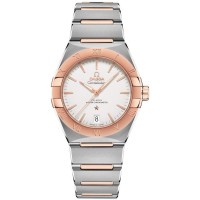 Réplique Omega Constellation Co-Axial Master Chronometer Cadran argenté Montre pour homme en or rose et acier inoxydable 131.20.36.20.02.001