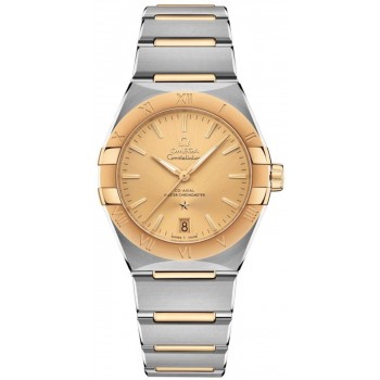 Réplique Montre Omega Constellation Co-Axial Master Chronometer Champagne Cadran Or jaune et acier inoxydable pour homme 131.20.36.20.08.001