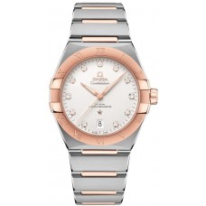 Réplique Omega Constellation Co-Axial Master Chronometer Cadran diamant argenté Montre pour homme en or rose et acier inoxydable 131.20.39.20.52.001