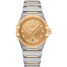 Réplique Montre pour homme Omega Constellation Co-Axial Master Chronometer Champagne Cadran diamant en or jaune et acier inoxydable 131.20.39.20.58.001