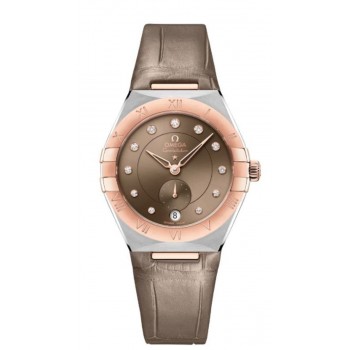 Réplique Omega Constellation Co-Axial Master Chronomètre Cadran Châtaigne Clair Bracelet En Cuir Montre Femme 131.23.34.20.63.001