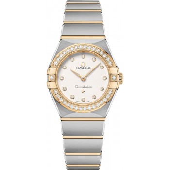 Réplique Montre pour femme Omega Constellation Manhattan Quartz 25 mm, cadran argenté, diamant, or jaune et acier inoxydable 131.25.25.60.52.002