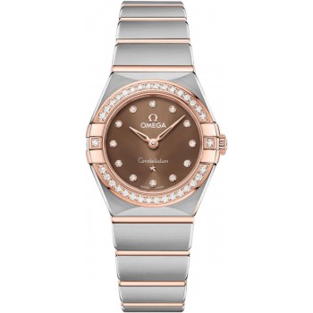 Réplique Montre pour femme Omega Constellation Manhattan Quartz 25 mm, cadran marron, diamant, or rose et acier inoxydable 131.25.25.60.63.001