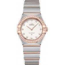 Réplique Montre pour femme Omega Constellation Manhattan Quartz 28 mm, cadran argenté, diamant, or rose et acier inoxydable 131.25.28.60.52.001