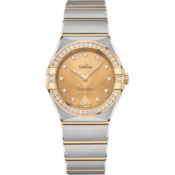 Réplique Montre pour femme Omega Constellation Manhattan Quartz 28 mm, cadran champagne, diamant, or jaune et acier inoxydable 131.25.28.60.58.001