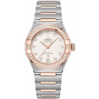 Réplique Montre pour femme Omega Constellation Manhattan Chronometer 29 mm, cadran argenté, diamant, or rose et acier inoxydable 131.25.29.20.52.001