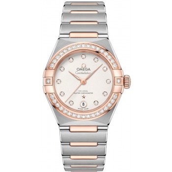 Réplique Montre pour femme Omega Constellation Manhattan Chronometer 29 mm, cadran argenté, diamant, or rose et acier inoxydable 131.25.29.20.52.001