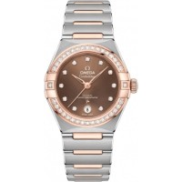 Réplique Montre pour femme Omega Constellation Manhattan Chronometer 29 mm, cadran marron, diamant, or rose et acier inoxydable 131.25.29.20.63.001