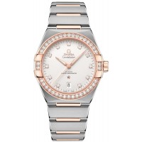 Réplique Omega Constellation Co-Axial Master Chronometer Cadran argenté Diamant Or rose et acier inoxydable Montre pour homme 131.25.39.20.52.001