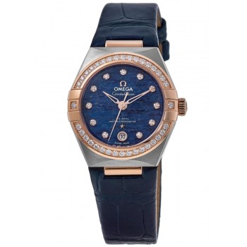 Réplique Montre Omega Constellation Co-Axial Master Chronometer avec cadran bleu et diamant pour femme 131.28.29.20.99.003