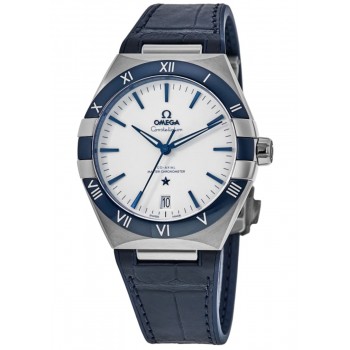 Réplique Montre Omega Constellation Co-Axial Master Chronometer avec cadran blanc et bracelet en cuir pour homme 131.33.41.21.04.001