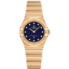 Réplique Montre pour femme Omega Constellation Manhattan Quartz 25 mm cadran bleu diamant or jaune 131.50.25.60.53.001