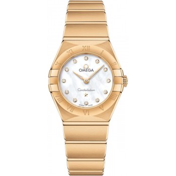 Réplique Montre pour femme Omega Constellation Manhattan Quartz 25 mm Cadran en nacre Diamant Or jaune 131.50.25.60.55.002