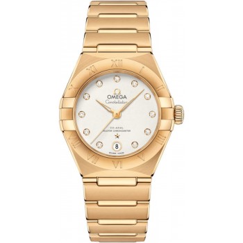 Réplique Montre Omega Constellation Manhattan Chronometer 29 mm avec cadran argenté et diamant en or jaune pour femme 131.50.29.20.52.002