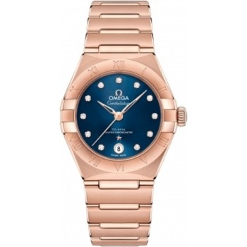 Réplique Montre Omega Constellation Manhattan Chronometer 29 mm avec cadran bleu et diamants en or rose pour femme 131.50.29.20.53.001