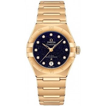 Réplique Montre Omega Constellation Manhattan Chronometer 29 mm avec cadran bleu et diamant en or jaune pour femme 131.50.29.20.53.002