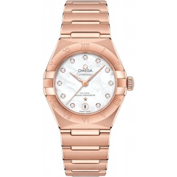 Réplique Montre Omega Constellation Manhattan Chronometer 29 mm avec cadran en nacre et diamant en or rose pour femme 131.50.29.20.55.001